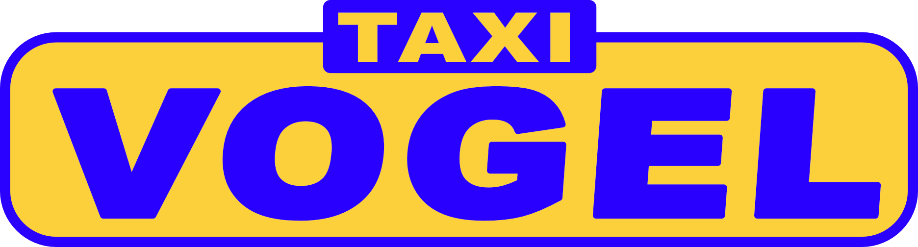 Logo von Taxi Vogel mit gelbem Hintergrund und blauer Schrift