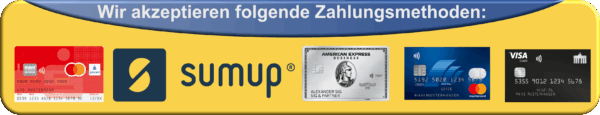 Akzeptierte Zahlungsmethoden bei Taxi Vogel: Barzahlung, EC-Karte, Kreditkarte, Visa, Mastercard, American Express und SumUp